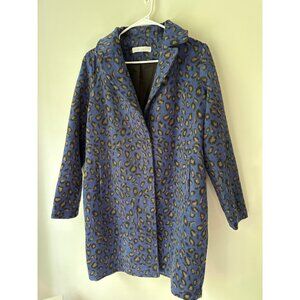Adyson Parker Womens Blue & Brown Leopard Print Coat Polyester Shell & Lining Si